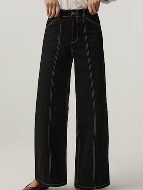 Anthropologie Maeve The Delaney Clean-Seamed Wide Leg Jeans Navy 26